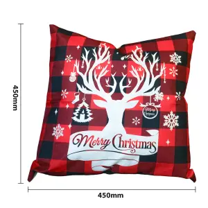 Xmas Haus Christmas Themed Cushion Plaid Stag Red/Black Linen