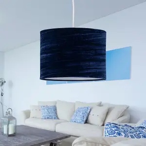 First Choice Lighting Navy Blue Crushed Velvet 30cm Pendant Lightshade