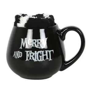 Something Different Merry & Fright Christmas Mug and Sock Set Black/White (One Size)