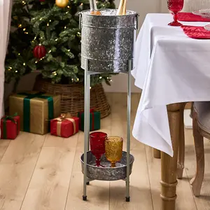 Large Country Embossed Ice Bucket on Stand with Tray for Celebration Party