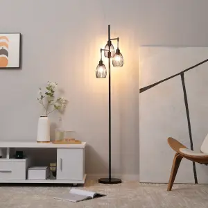 HOMCOM Industrial 3-Light Floor Lamp Dimmable Standing Lamp for Living Room