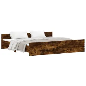 Berkfield Bed Frame with Headboard with Footboard Smoked Oak 180x200 cm