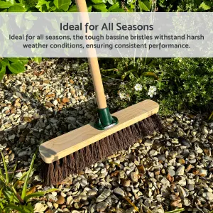 16-Inch Bassine Broom - Robust Outdoor Sweeper with Wooden Handle - Great for Medium-Sized Patios, Pathways, and Gardens