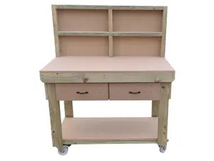 Wooden MDF top workbench, tool cabinet with drawers (V.1) (H-90cm, D-70cm, L-180cm) with back and wheels