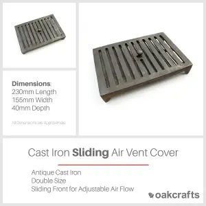 Oakcrafts - Antique Cast Iron Double Adjustable Sliding Air Vent - 230mm x 155mm