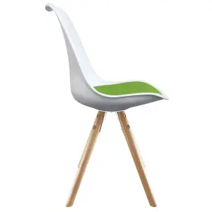 Soho White & Green Plastic Dining Chair with Pyramid Light Wood Legs