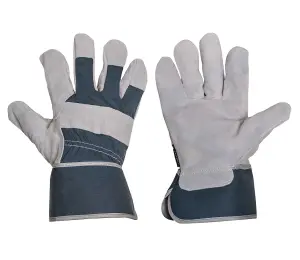 Mulch. Heavy Duty Gardening Gloves - Suede Fingertips and Palm - Extended Elasticated Cuff - Large Size 9 - 1 Pair