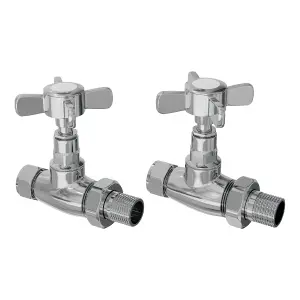 Right Radiators Chrome Traditional Cross Head Straight Towel Rail Radiator Valves 1/2" x15mm Pair