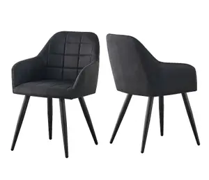 MCC Direct Adrian Faux Suede Leather Dining Chairs Set of 2 Black