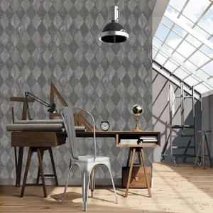 Galerie Ambiance Black Silver Harlequin Texture Embossed Wallpaper