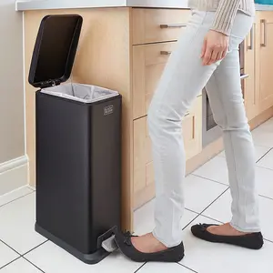 BLACK+DECKER 20L Black Pedal Bin with Soft Close Lid