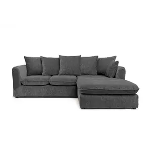 Lucas Water Repellent Velvet Chenille Right Facing Corner Sofa in Dark Grey