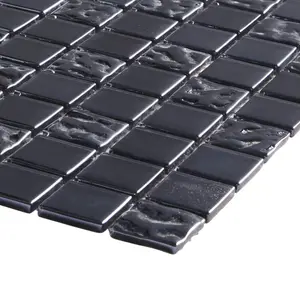 Flourencia Black Gloss Glass effect Glass Mosaic tile, (L)300mm (W)300mm