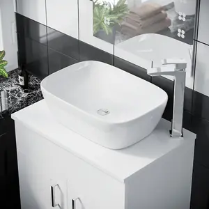 Nes Home Onken 500mm White Vanity Cabinet and Rectangle Curved Edges Counter Top Basin