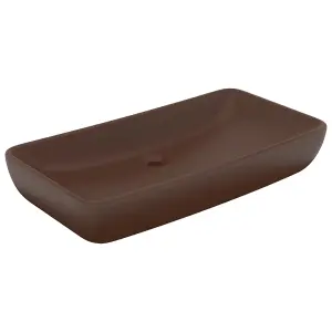 Berkfield Luxury Basin Rectangular Matt Dark Brown 71x38 cm Ceramic