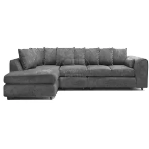 Monaco Chenille Fabric 5 Seater L Shaped Corner Sofa  Grey Left Hand Facing