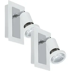 2 PACK Wall Spot Light White & Chrome Back Plate & Shade Rocker Switch GU10 5W