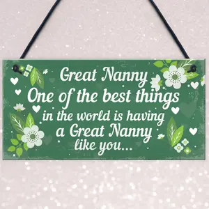 Red Ocean Great Nanny Plaque Hanging Sign Grandparent Gifts From Grandchildren Keepsake Birthday Christmas THANK YOU