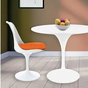 Tulip Set - White Medium Circular Table and Two Chairs with Textured Cushion Red