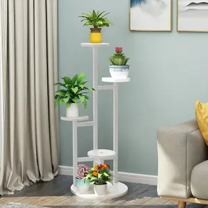 Modern 4 Tiers Round Stand White Tall Corner Flower Stand Indoor Plant Display Rack Shelving 100cm (H)