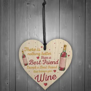 Red Ocean Best Friend Brings Wine Gift Friendship Best Friend Sign Shabby Chic Heart Wine Spirits BFF Plaques