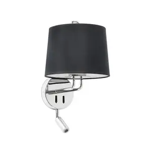 Luminosa Montreal Chrome, Black Shade Wall Lamp With Reading Light