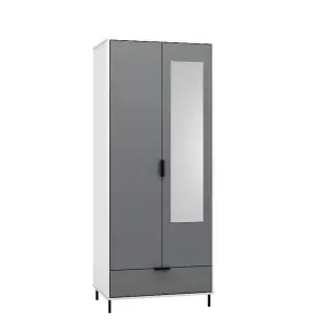 Madrid 2 Door 1 Drawer Mirrored Wardrobe in Grey and White Gloss Finish