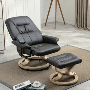 Black Leather Tuscany Swivel Recliner Armchair With Foot Stool | Push | Furniture Online