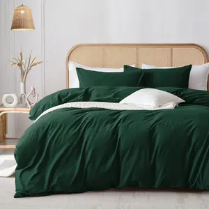 Rienk Super Soft 250 TC Microfibre Reversible Plain Duvet Cover Set With Pillow Cases Emerald / Super King + 2 Standard Pillowcases