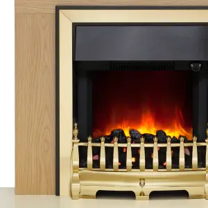 Pembury Natural Oak Fireplace with Inset Brass Electric Fire