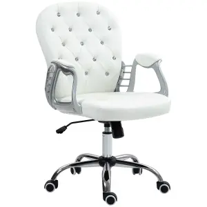 Vinsetto Office Chair PU Diamante Padded Ergonomic 360 degree Swivel White