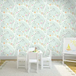 Holden Décor Teal Glitter effect Woodland animals Smooth Wallpaper Sample