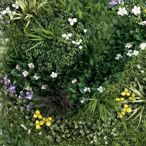 Blooming Artificial - Faux Wildflower Living Wall Mats - Green Foliage Panel