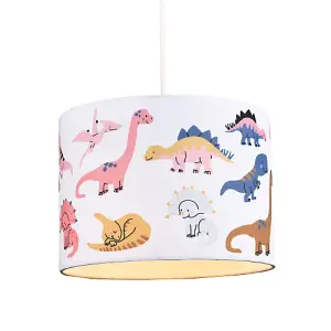 Cute and Fun Childs Colourful Dinosaur Cotton Fabric Lampshade with Inner Lining