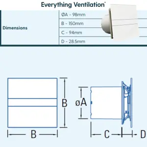 8W Axial Bathroom Extractor Fan with Electronic Timer & Back Draft Excluder: Glass Finish (100mm with Timer, White)