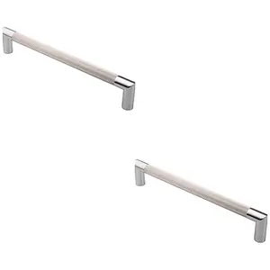 2 PACK - Mitred Reeded Door Pull Handle - 320mm x 20mm - 300mm Centres Satin Nickel