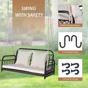 Costway 2-Person Patio Wicker Swing Chair Hanging Outdoor Swing Bench w/ Cushions