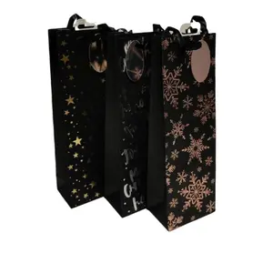 12 Christmas Bottle Gift Bags Foil Rose Gold Snowflake Gold Star Silver Script