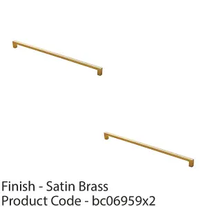 2 PACK - Square Block Pull Handle 330 x 10mm 320mm Fixing Centres Satin Brass