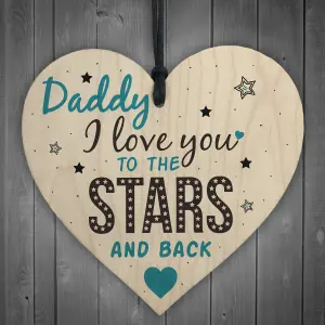 Red Ocean Love You Stars  Back Fathers Day Dad Daddy Shabby Chic Wooden Hanging Heart Sign Gift Birthday Present