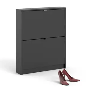 Shoes Shoe cabinet  w. 2 tilting doors and 1 layer Matt Black