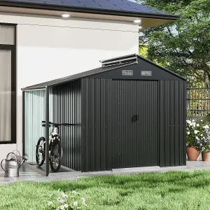 Waterproof Outdoor Metal Shed Garden Storage Tool Shed Double Door with Lean-to,Grey