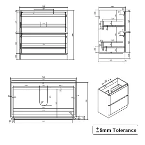 Rinse Bathrooms 800mm Free Standing Basin Vanity Cabinet Unit Bathroom Soft Close Drawers Storage Furniture Gloss Grey