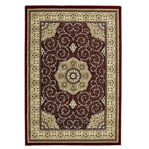 Red Traditional Easy to Clean Bordered Floral Rug For Dining Room-200cm X 290cm