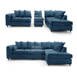 Monaco Chenille Fabric 5 Seater L Shaped Corner Sofa  Blue Right Hand Facing