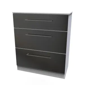 Chester 3 Drawer Deep Chest in Black Gloss & White (Ready Assembled)