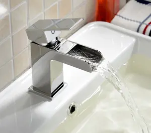 Nes Home Origin Waterfall Basin Mono Mixer Tap, Bath Filler Tap & Waste Chrome