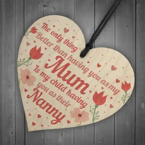 Red Ocean Mum Nanny Gifts Wooden Heart Mothers Day Gift Card New Baby Announcement Thank You Gift