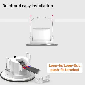 paul russells LED Downlight Chrome Dimmable Tilt Recessed Ceiling Spotlight 6W 570 Lumens, IP44, Colour Changeable CCT3 Pack of 6