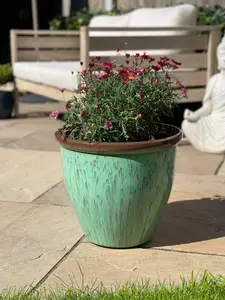 38cm Running Glaze Planter - Green